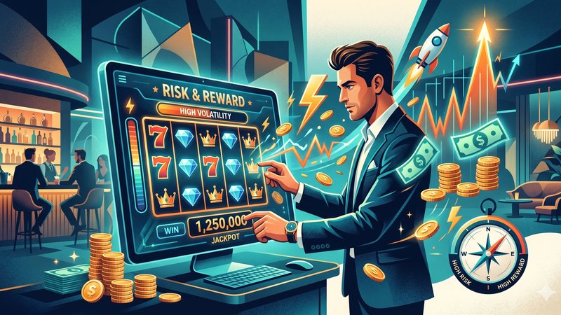 Современная иллюстрация игрового автомата с золотыми монетами для статьи о слотах с высокой волатильностью